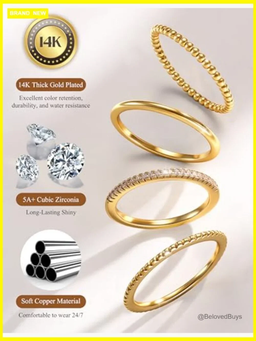 Stackable Rings Set 14K Gold Plated Thin Knuckle Ring Minimalist Promise